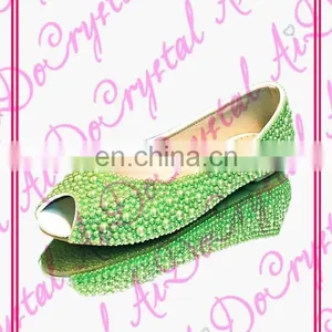 Green Pearl Bridal Classic Open /peep Toe Flats Offer Drop Ship thumbnail-1