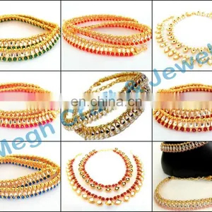 Indian Antique Designer Gold Payal Anklet-Wholesale Designer Kundan Anklets-fancy Anklet - Regular Wear Anklets thumbnail-1