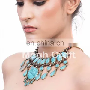 Kuchi Lapis Colored Stone Bib Necklace-Boho Necklace-tribal Fusion Necklace-gypsy Natural Stone Necklace-Bohemian Jewelry - thumbnail-3