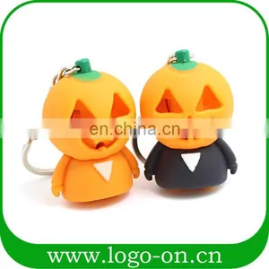 Halloween Pumpkin Flashing LED Keychain PVC Material OEM Design Available thumbnail-3