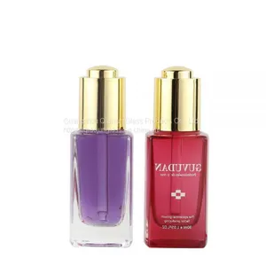 Latest New Design 30Ml Colored Frosted Square Glass Serum Bottle thumbnail-1