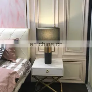2020 Black Gold Fabric Bedside Table Lamp Luxury Marble Led Reading Lamp thumbnail-2