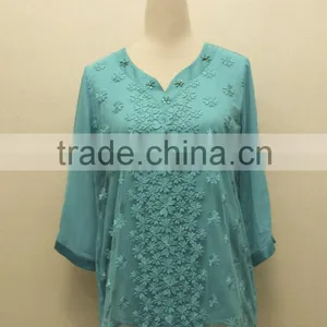 2015 Turkish Fashion Beaded Half Sleeve V-neck Front Covered With Mesh thumbnail-5