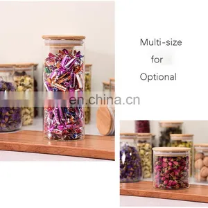 Amazon Top Seller Bamboo Storage Bottles Clear Glass Spice Food Jars Home Storage & Organization Kitchen Tabletop Container thumbnail-4