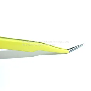 Yellow Stainless Steel Tweezers, Bird's Nest, Hair Picking and Eyelash Beautifying Tools, Electronic Mobile Phone Maintenance, Curved Straight Tip, Thin Tip Clip, Stickers, Cute thumbnail-1