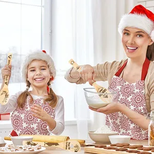 Christmas Bamboo Cooking Spoons Set Burn/Bamboo Cooking Utensil Set / Wholesale Kitchen Utensil Burned thumbnail-2