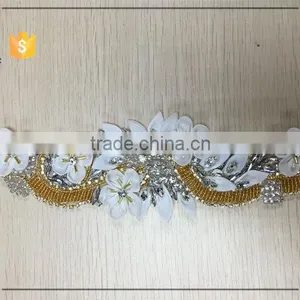 Wholesale Bridal Rhinestone Appliques With Organza Flower thumbnail-1