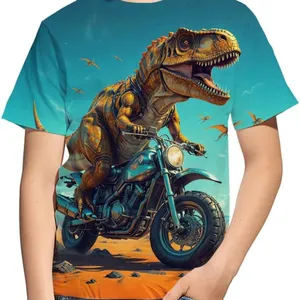 Kids 3D Print Graphic Tees Funny Cartoon Dinosaurs Short Sleeve T Shirts for Youth Boys Girls thumbnail-1