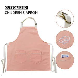 Kids Waterproof Apron Adjustable Neck Strap Double Pocket Children Cooking Painting Apron Custom Embroidery thumbnail-1
