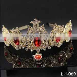 Top Quality Handmade Bridal Hair Accessories Luxury Red Crystal Crown Big Crowns thumbnail-1