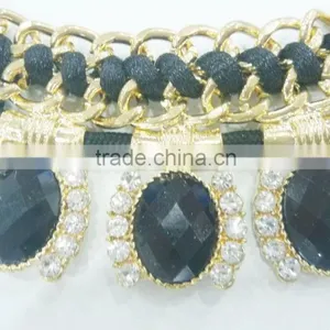 FASHION BRAIDED METAL CHAIN/STONES STATEMENT NECKLACE EARRING SET thumbnail-3