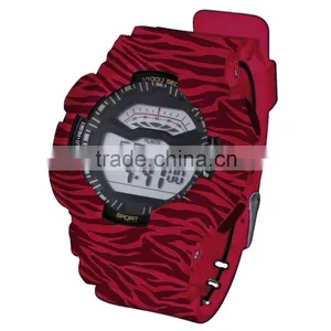 LP1331_Red PU Strap Graphic Pattarn Print Multifunction Digital LCD Display Set Digital Wrist Stock Watch thumbnail-3