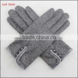Ladies Winter Warm Grey Woolen Dress Fashion Hand Gloves With Fur and Button thumbnail-2