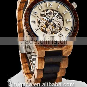 2016 Fashion Mens Bamboo Wood Watch Mechanical Wooden Watch Skeleton Man Watch thumbnail-1