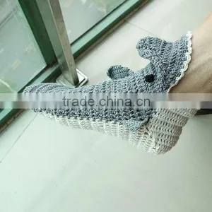 Funny 100% Cotton Pure Handmade Women Crochet Shark Socks thumbnail-4