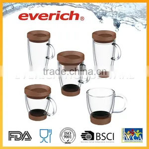 Top Quality Easy to Carry Unique Design Silicone Grip Double Wall Glass Cup thumbnail-1