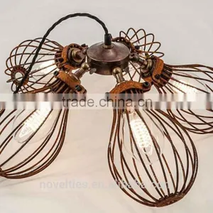 Vintage Loft Warehouse Rust Cage Chandelier 5 Edison Lights thumbnail-6