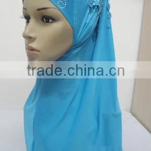 H310 Latest Instant Hijab With Lace and Rhinestones,muslim Scarf thumbnail-1