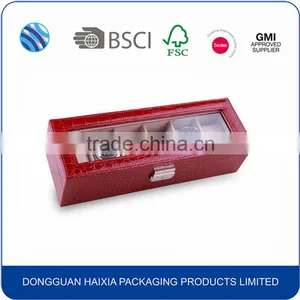 PU Leather 6 Slots Plastic Watch Box With PVC Clear Window thumbnail-5