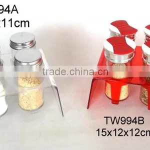 TW994 4pcs Glass Spice Jar Set With Plastic Stand thumbnail-1