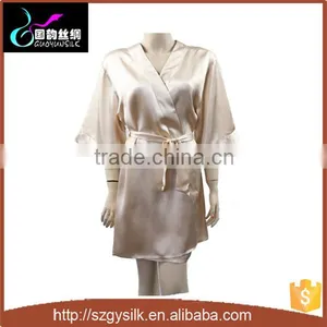 Wholesale Plain Colors Short Knee Length 100% Silk Robe Paypal Accept thumbnail-1
