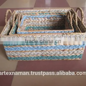 Rectangular Water Hyacinth Basket/Storage Basket With 2 Handle /Made in Vietnam Set of 3 thumbnail-4