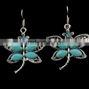Bohemian Vintage Silver Plated Crystal Butterfly Pendant Turquoise Earrings thumbnail-3