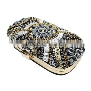Fashion Classic Design Embroidery Flowers Party Black Diamond Clutch Evening Bag Shoulder Bag Handbag Ladies Purse(C024) thumbnail-6