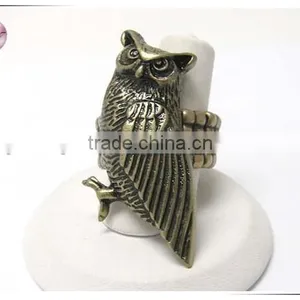 Burnish Textured Metal Owl Stretch Ring thumbnail-1
