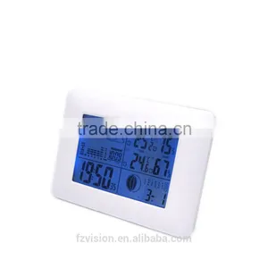 White RF Digital Clock Wireless Weather Station With Blue Backlight Thermometer Hygrometer Barometer 3 Transmitters thumbnail-3