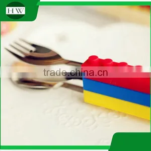 Mini Portable Stainless Steel Silicone Building Block Knife Fork Spoon Ladle Scoop Dishware Dinnerware Tableware Set thumbnail-5
