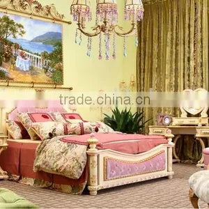 Victoria Style Carved Wooden Children Bed,Elegant Pink & White Painted Girl's Bed,Noble Bedroom Furniture Kid's Bed Set thumbnail-1