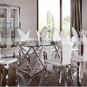 Hot Seller Glass Top Stainless Steel Base Dining Table and Chair thumbnail-1