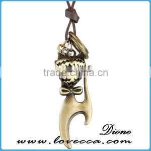 Wholesale Bronze Tone Anchor Pendant Necklace Brown Adjustable Vintage Leather Cord Necklace thumbnail-2