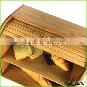 Bamboo Double Decker 2 Layer Roll Top Wooden Bread Bin Homex BSCI/Factory thumbnail-3