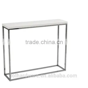 Euro Style Stainless Steel Base Console Table, White Lacquer Top thumbnail-1
