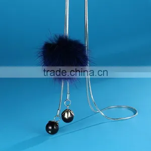 Hot New Korea Pompon Necklace Mink Fur Ball Long Sweater Necklace for Antumn Winter thumbnail-5