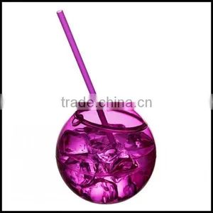 580ml Purple Plastic Party Beaker Tumbler & Straw Cups Cocktail Juice Cup Ball Bowl thumbnail-1