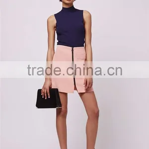 Wholesale OEM Servicees Zip Up A Line Skirts Women 2016 Crepe Patch Pocket Skirts 2016 thumbnail-2