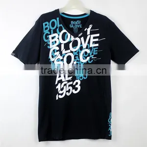 v Neck Promotion Cotton Men's Black t Shirt With Print thumbnail-1