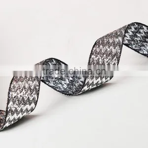 5/8 Inch Satin Ribbon Silver Chevron Design Satin Ribbon thumbnail-4
