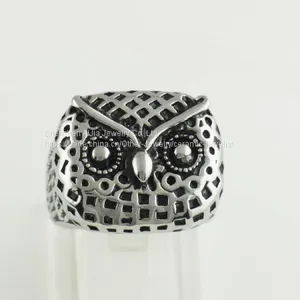 Party Stainless Steel Owl Ring Antique Silver Color 2.5cm thumbnail-1