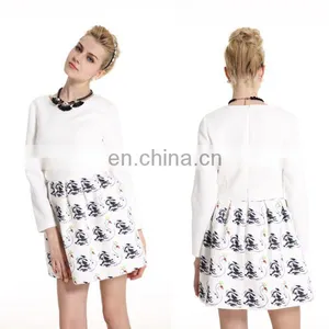 PowerSweet 2014 Top Quality Autumn Long Sleeve White Fashion Design Swan Printed Dress thumbnail-1