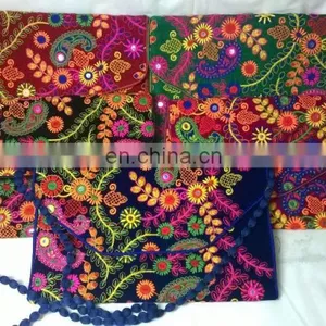 Hot Fancy Floral Embroidered Color Full Traditional Indian Velvet Party Clutch Tribal Ethnic Gypsy Clutch Evening Handbag Pouch thumbnail-4