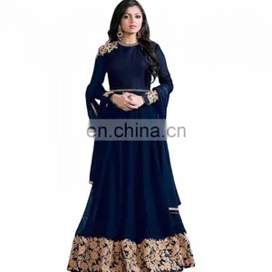 Women Blue Color Party Wear Anarkali Style Semi Stitched Dress Material 2017 (anarkali Dresses) thumbnail-1