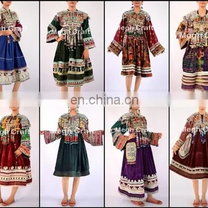 Vintage Traditional Kuchi Dress - Gypsy Afghani Tassel Dress - Kuchi Indian Traditional With Tassel Dress thumbnail-2