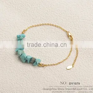Fashion Turquoise Stone Beads Gold Chain Bracelet for Girls Jewewlry thumbnail-1