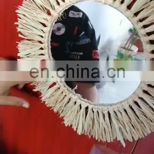OEM Home Decoration Raffia Grass Lafite Grass Mirror Wall Hanging thumbnail-4