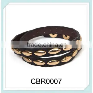 2014 Fashion Stud Gold Leather Stone Charm Bracelet thumbnail-1