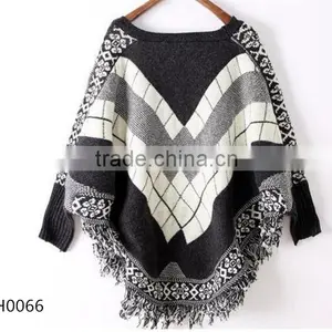 Women Batwing Sleeve Tassels Cape Tops Knitting Sweater Coat Outwear Poncho thumbnail-1
